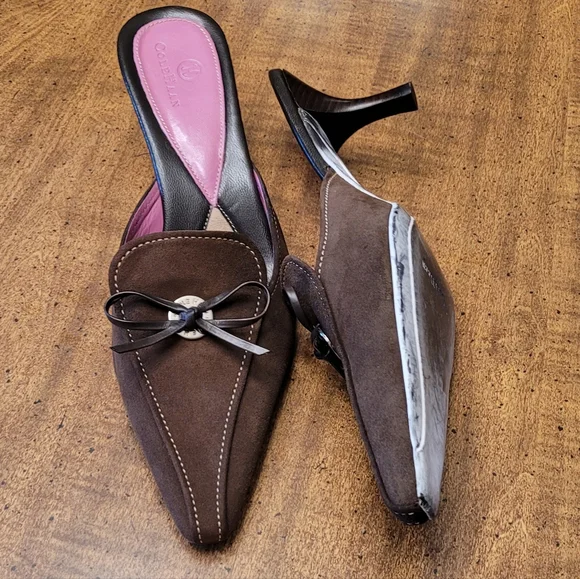 New Without Tags Cole Haan Brown Suede Mules with Bow Accent 9B - Picture 3 of 6